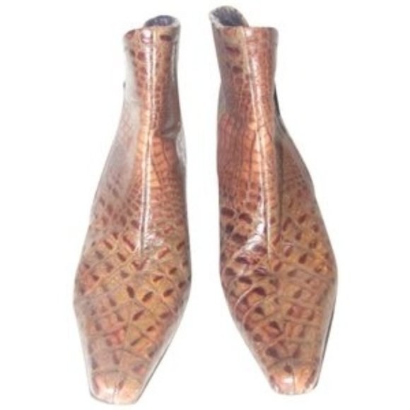 Donald Pliner Brown Alligator Embossed Side Zip